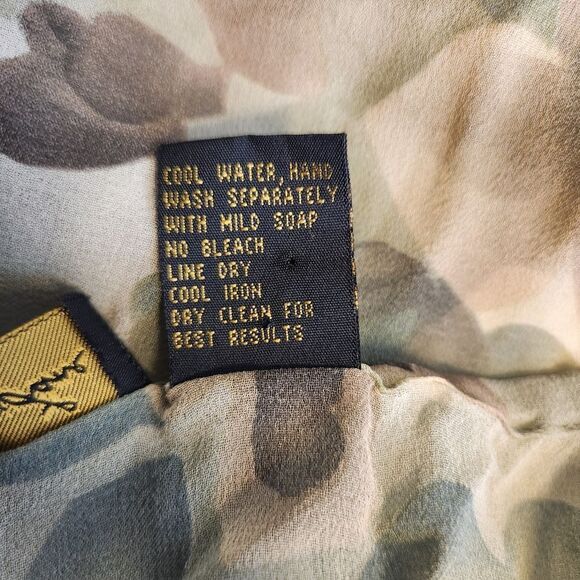 Vintage Kenneth Jay Lane Green Silk Sheer Floral Blouse Sz M - Picture 7 of 9